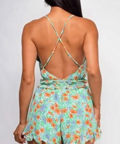 Emprada Jumpsuits & Rompers Willem Green Floral Print Romper