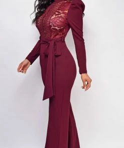 Emprada Jumpsuits & Rompers Izara Burgundy Red Lace Jumpsuit