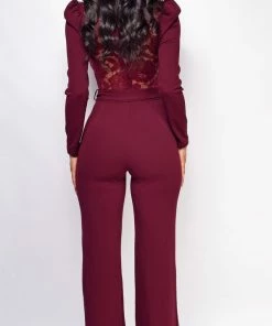 Emprada Jumpsuits & Rompers Izara Burgundy Red Lace Jumpsuit