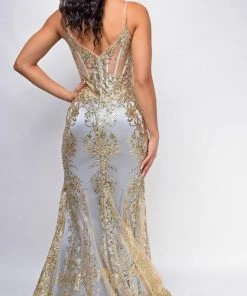 Emprada Toira Gold Mist Floral Print Corset Mermaid Gown Dresses 5 Emprada Toira Gold Mist Floral Print Corset Mermaid Gown Dresses