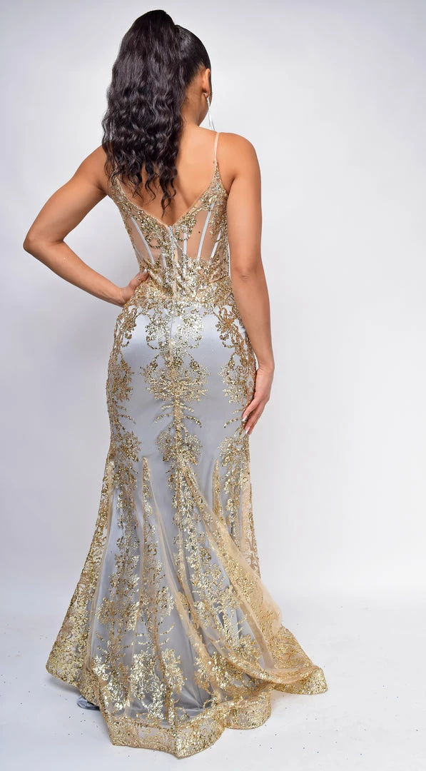 Emprada Toira Gold Mist Floral Print Corset Mermaid Gown Dresses 3 Emprada Toira Gold Mist Floral Print Corset Mermaid Gown Dresses