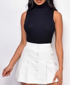 Emprada Dola White Pleated Faux Leather Skirt Bottoms