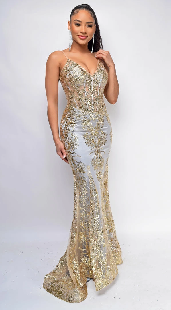 Emprada Toira Gold Mist Floral Print Corset Mermaid Gown Dresses 1 Emprada Toira Gold Mist Floral Print Corset Mermaid Gown Dresses