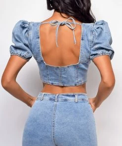 Emprada Ashley Denim Top & Shorts Set