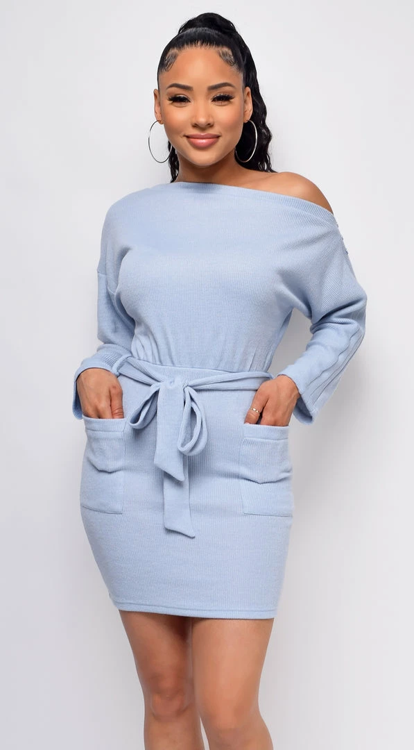 Emprada Koreen Blue Off Shoulder Long Sleeve Dress 1 Emprada Koreen Blue Off Shoulder Long Sleeve Dress