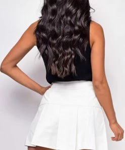 Emprada Dola White Pleated Faux Leather Skirt Bottoms