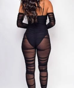 Emprada Jumpsuits & Rompers Felisa Black Mesh Ruched Jumpsuit 6 Emprada Jumpsuits & Rompers Felisa Black Mesh Ruched Jumpsuit