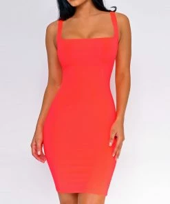 Emprada Alayna Neon Pink Square Neck Dress