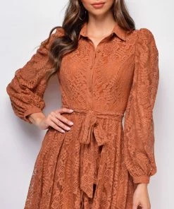 Emprada Lani Rust Brown Lace Dress