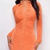 Emprada Dresses Zeina Orange Button Down Shirring Shirt Dress