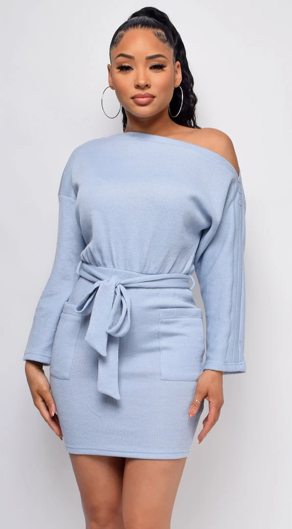 Emprada Koreen Blue Off Shoulder Long Sleeve Dress 3 Emprada Koreen Blue Off Shoulder Long Sleeve Dress