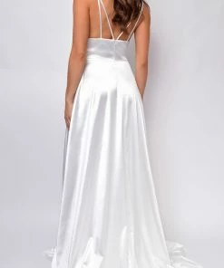 Emprada Brissa White Satin Side Slit Gown 5 Emprada Brissa White Satin Side Slit Gown