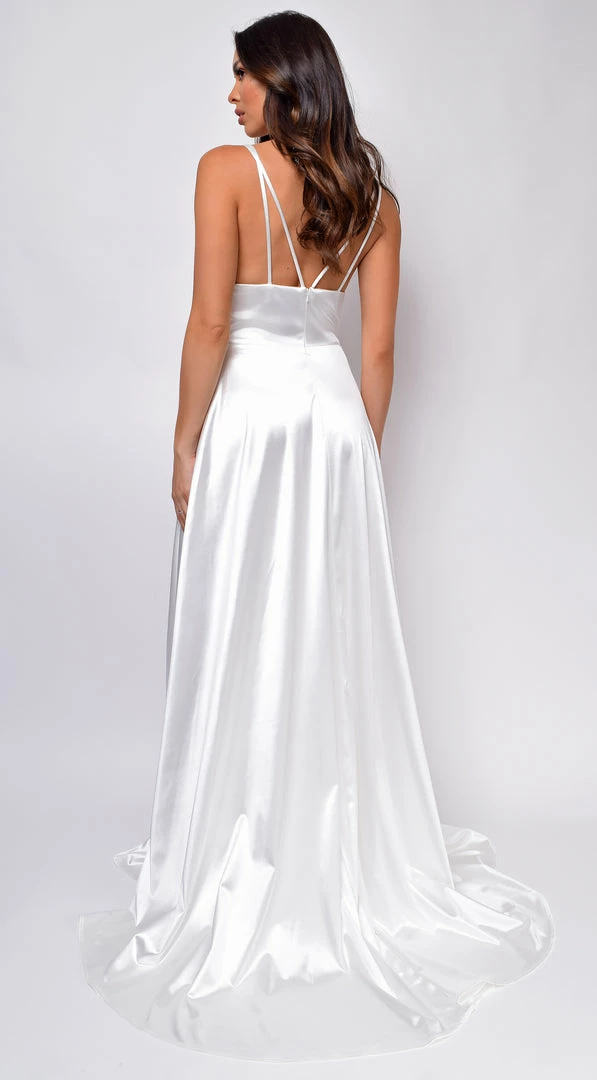 Emprada Brissa White Satin Side Slit Gown 3 Emprada Brissa White Satin Side Slit Gown