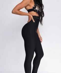 Emprada Jumpsuits & Rompers Charmaine Black Lace Front Bandage Jumpsuit