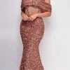 Emprada Dresses Valerie Rosewood Brown Off Shoulder Sequin Gown