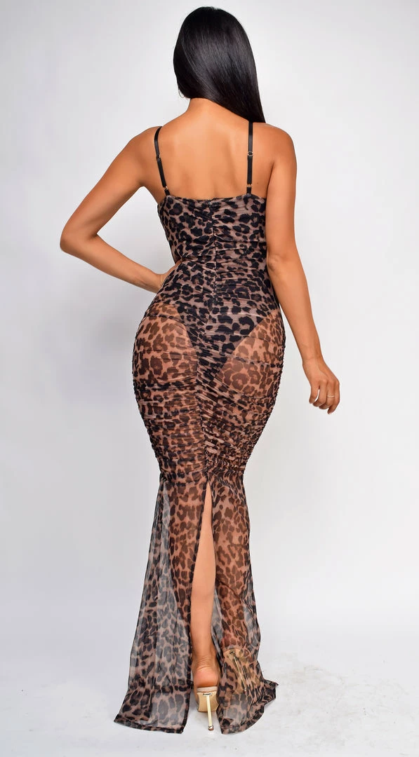 Emprada Shut It Down Brown Leopard Print Chained Lace Up Maxi Dress 2 Emprada Shut It Down Brown Leopard Print Chained Lace Up Maxi Dress