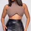 Emprada Tops Tuba Brown High Neck Crop Top
