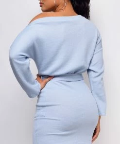 Emprada Koreen Blue Off Shoulder Long Sleeve Dress 4 Emprada Koreen Blue Off Shoulder Long Sleeve Dress