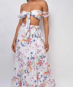 Emprada Bermuda White Floral Print Set