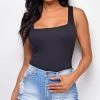 Emprada Juliana Black Square Neck Bodysuit Tops