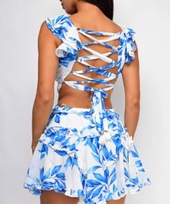 Emprada Dresses Caylee White Blue Floral Print Dress