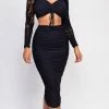 Emprada Kora Black Ruched Mesh Set Dresses