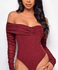 Emprada Alexandria Burgundy Red Sparkle Bodysuit