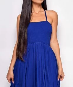 Emprada Infinite Moment Midnight Blue Smocked Top Skater Mini Dress