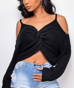 Emprada Tops Camden Black Front Twist Sweater Top