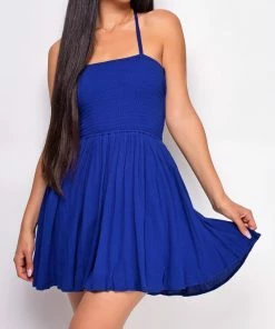 Emprada Infinite Moment Midnight Blue Smocked Top Skater Mini Dress