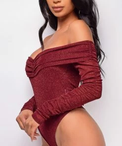 Emprada Alexandria Burgundy Red Sparkle Bodysuit