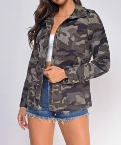 Emprada Bahati Green Camo Print Utility Jacket Outerwear