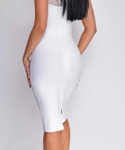 Emprada Makenna White Lace Cap Sleeve Bandage Dress