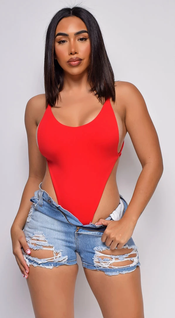 Emprada Keep On Moving Red High Cut Bodysuit Tops 1 Emprada Keep On Moving Red High Cut Bodysuit Tops