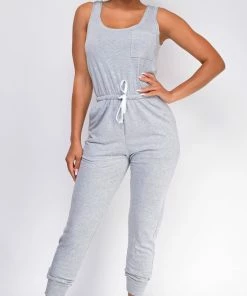 Emprada Zaryah Grey Scoop Neck Jumpsuit