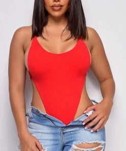 Emprada Keep On Moving Red High Cut Bodysuit Tops