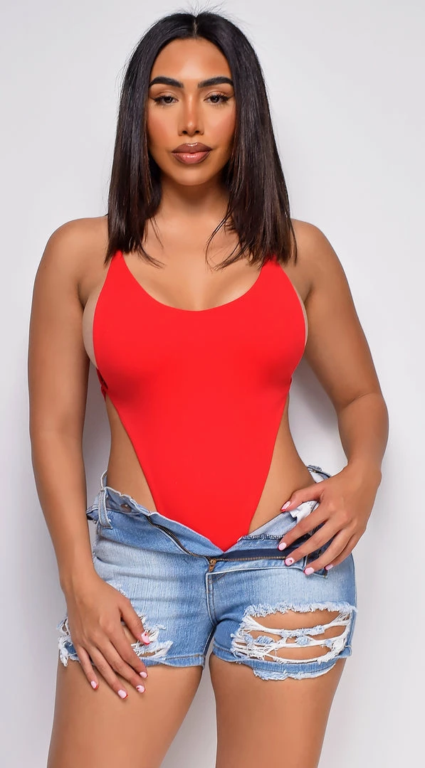 Emprada Keep On Moving Red High Cut Bodysuit Tops 2 Emprada Keep On Moving Red High Cut Bodysuit Tops