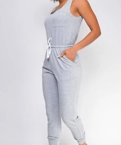 Emprada Zaryah Grey Scoop Neck Jumpsuit