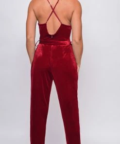 Emprada Amaryllis Burgundy Red Velvet Jumpsuit