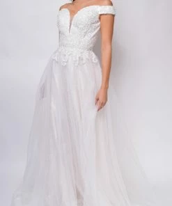 Emprada Dresses Nicole Sweetheart Neckline A-Line Lace Off Shoulder Layered Tulle Skirt Bridal Gown
