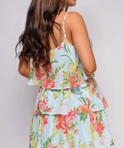 Emprada Maeve Blue Ruffle Tiered Floral Mini Dress Dresses