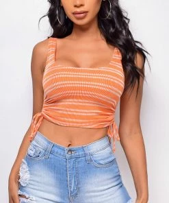 Emprada Marlowe Orange White Stripe Crop Top Crop Tops