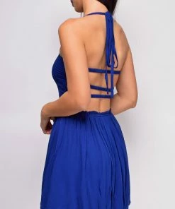 Emprada Infinite Moment Midnight Blue Smocked Top Skater Mini Dress