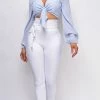 Emprada Hara White High Waist Belted Bandage Pants