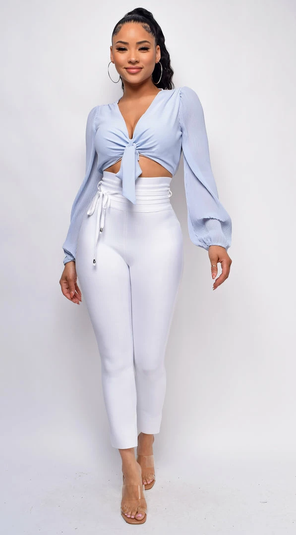Emprada Hara White High Waist Belted Bandage Pants 1 Emprada Hara White High Waist Belted Bandage Pants