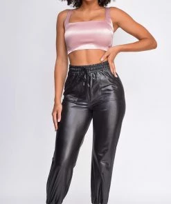Emprada Sasha Mauve Pink Square Neck Satin Crop Top