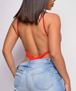 Emprada Keep On Moving Red High Cut Bodysuit Tops 5 Emprada Keep On Moving Red High Cut Bodysuit Tops