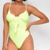 Emprada Give Notice Neon Yellow Ruched Tie Bodysuit Tops