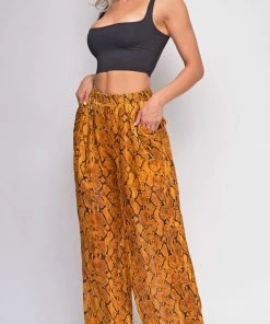 Emprada Zerina Orange Snake Skin Wide Leg Pants