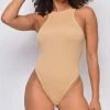 Emprada Tops Run The Racerback Nude Beige Ribbed Bodysuit